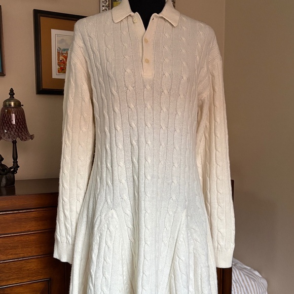 Ralph Lauren Ivory Cashmere Blend Cable-Knit Sweater DressNWT